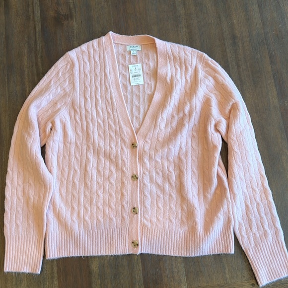 J Crew cable-knit cardigan sweater in extra-soft yarn. Size L, Light Pink, NWT - Picture 4 of 10